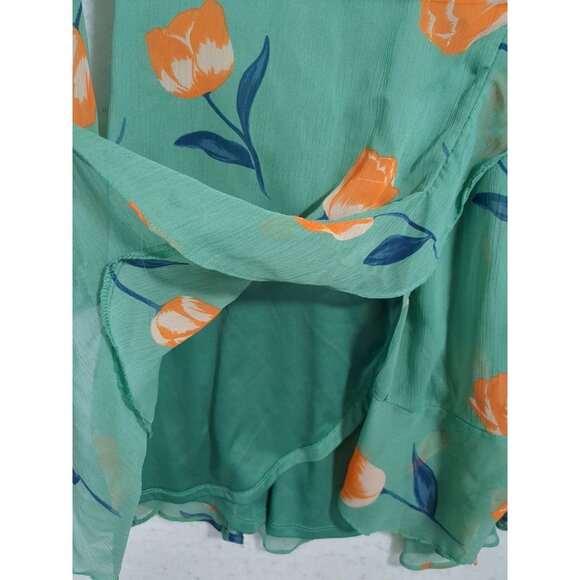 All In Favor Wrap Mini Dress Womens S Green Floral Long Sleeve Feminine Flirty - Picture 7 of 14